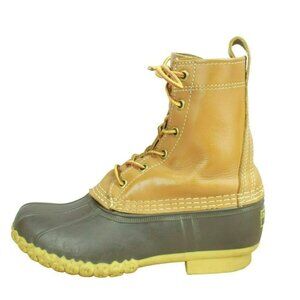 LL Bean Brown Leather Lace Up Round Toe Unlined Ankle Duck Boots Size 6 Wide